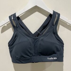 Yvette Womens High Impact Adjustable Criss Cross Back Sports Bra Blue Sz M